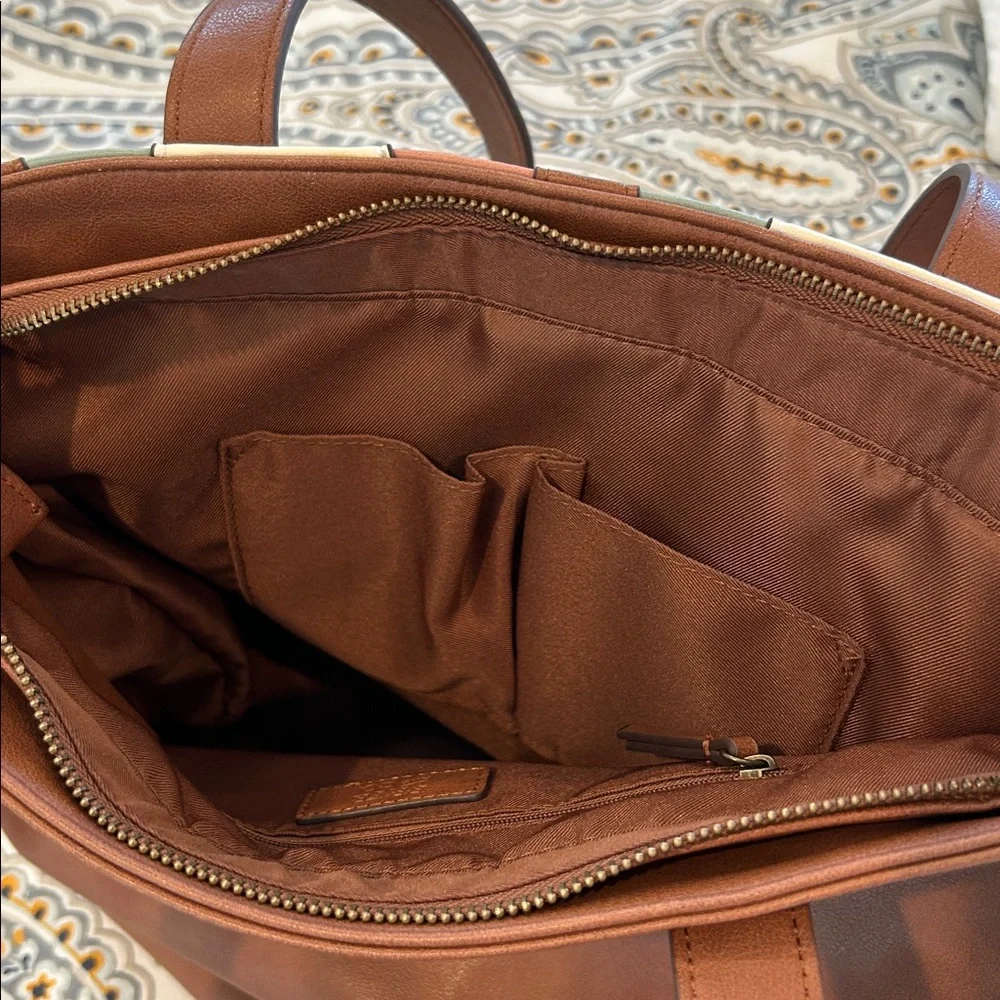FRYE AND CO. Multicolor Striped Leather Tote - Brown, White, Pink, Blue - Picture 8 of 11